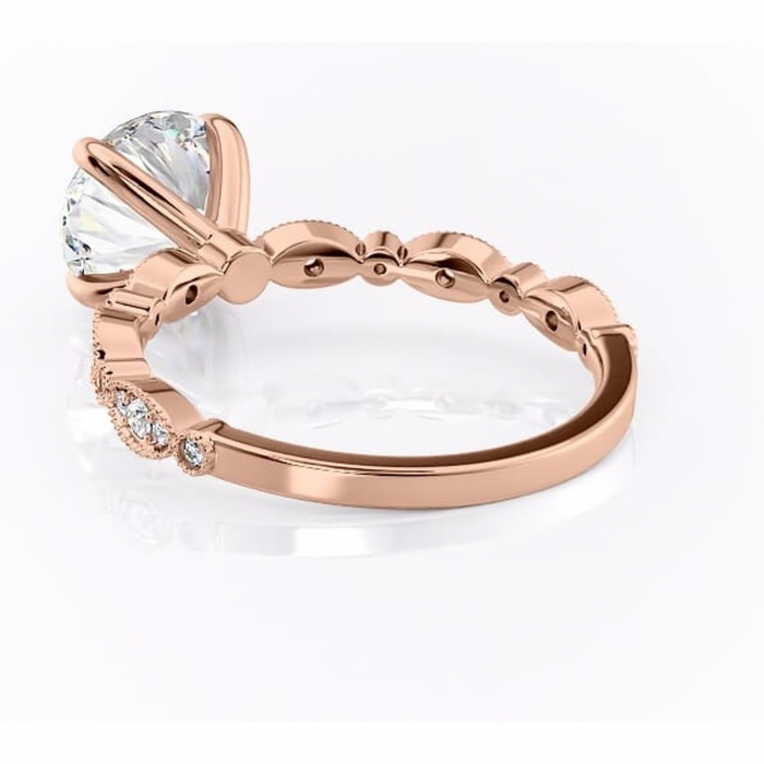 Inel de logodnă Elowen din aur Rose 14kt cu moissanite tăietură rotundă – Pietre laterale rafinată pentru profil înalt | Personalizează și configurează gratuit online [4]