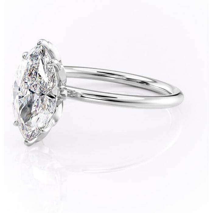 Inel de logodnă Emerald din aur Alb 14kt cu moissanite tăietură marquise – Solitar rafinată pentru profil înalt | Personalizează și configurează gratuit online [7]