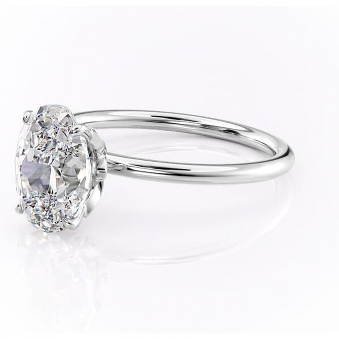 Inel de logodnă Emerald din aur Alb 14kt cu moissanite tăietură ovală – Solitar rafinată pentru profil înalt | Personalizează și configurează gratuit online [7]