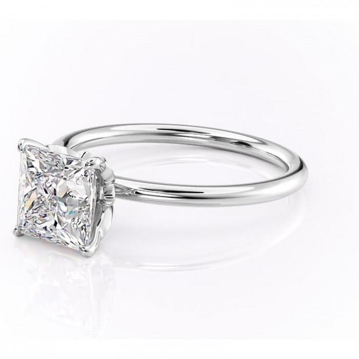 Inel de logodnă Emerald din aur Alb 14kt cu moissanite tăietură princess – Solitar rafinată pentru profil înalt | Personalizează și configurează gratuit online [7]