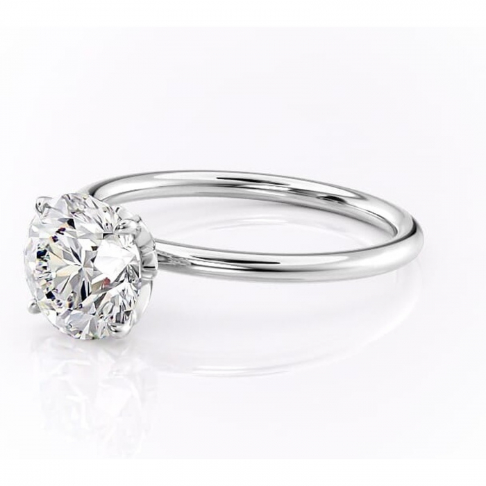 Inel de logodnă Emerald din aur Alb 14kt cu moissanite tăietură rotundă – Solitar rafinată pentru profil înalt | Personalizează și configurează gratuit online [7]