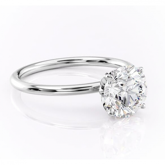 Inel de logodnă Emerald din aur Alb 14kt cu moissanite tăietură rotundă – Solitar rafinată pentru profil înalt | Personalizează și configurează gratuit online [1]