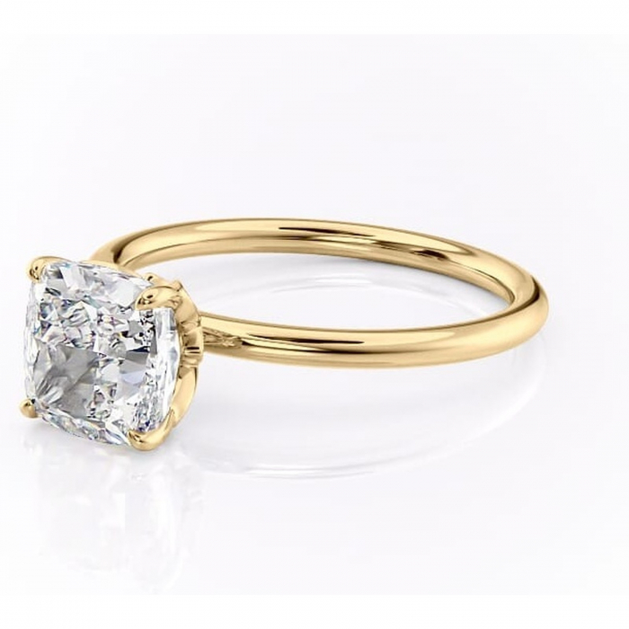 Inel de logodnă Emerald din aur Galben 14kt cu moissanite tăietură pernă – Solitar rafinată pentru profil înalt | Personalizează și configurează gratuit online [7]