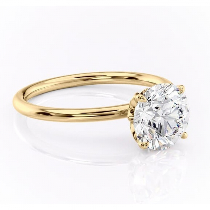 Inel de logodnă Emerald din aur Galben 14kt cu moissanite tăietură rotundă – Solitar rafinată pentru profil înalt | Personalizează și configurează gratuit online [1]