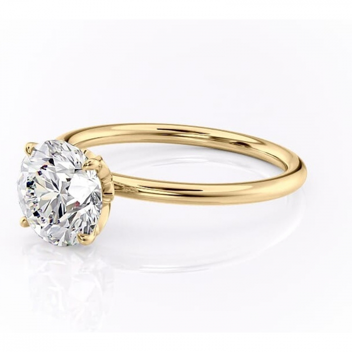 Inel de logodnă Emerald din aur Galben 14kt cu moissanite tăietură rotundă – Solitar rafinată pentru profil înalt | Personalizează și configurează gratuit online [7]