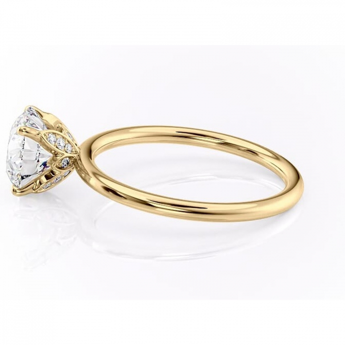 Inel de logodnă Emerald din aur Galben 14kt cu moissanite tăietură rotundă – Solitar rafinată pentru profil înalt | Personalizează și configurează gratuit online [6]