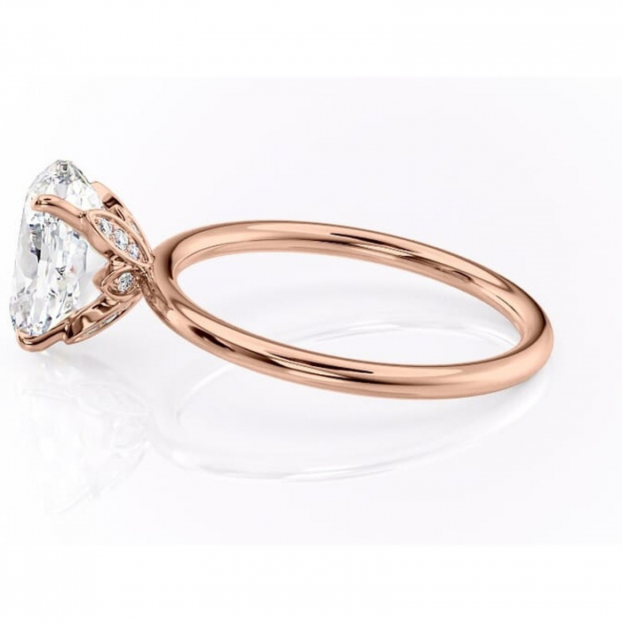 Inel de logodnă Emerald din aur Rose 14kt cu moissanite tăietură ovală – Solitar rafinată pentru profil înalt | Personalizează și configurează gratuit online [6]