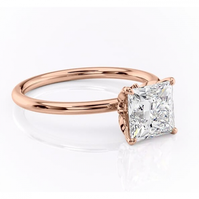 Inel de logodnă Emerald din aur Rose 14kt cu moissanite tăietură princess – Solitar rafinată pentru profil înalt | Personalizează și configurează gratuit online [1]