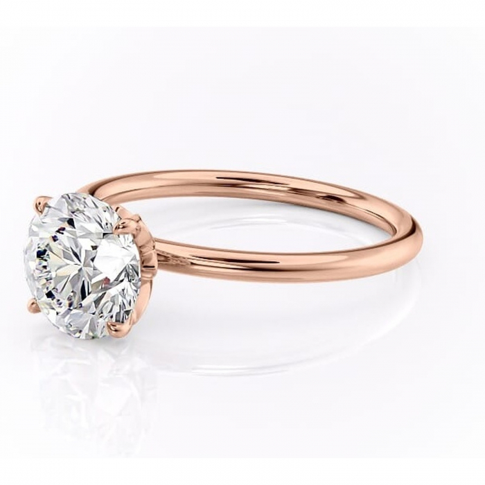 Inel de logodnă Emerald din aur Rose 14kt cu moissanite tăietură rotundă – Solitar rafinată pentru profil înalt | Personalizează și configurează gratuit online [7]