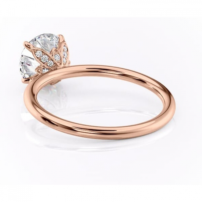 Inel de logodnă Emerald din aur Rose 14kt cu moissanite tăietură rotundă – Solitar rafinată pentru profil înalt | Personalizează și configurează gratuit online [4]