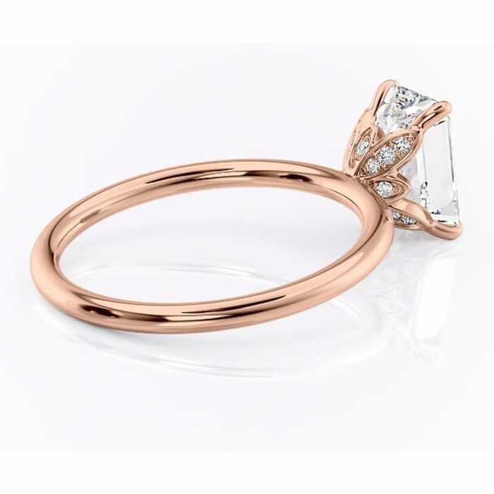 Inel de logodnă Emerald din aur Rose 14kt cu moissanite tăietură smarald – Solitar rafinată pentru profil înalt | Personalizează și configurează gratuit online [3]