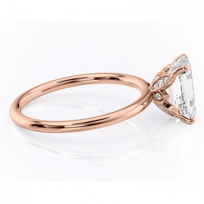 Inel de logodnă Emerald din aur Rose 14kt cu moissanite tăietură smarald – Solitar rafinată pentru profil înalt | Personalizează și configurează gratuit online [2]