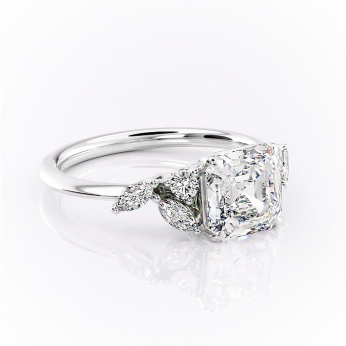 Inel de logodnă Emmeline din aur Alb 14kt cu moissanite tăietură asscher – Pietre laterale rafinată pentru profil mediu | Personalizează și configurează gratuit online [1]