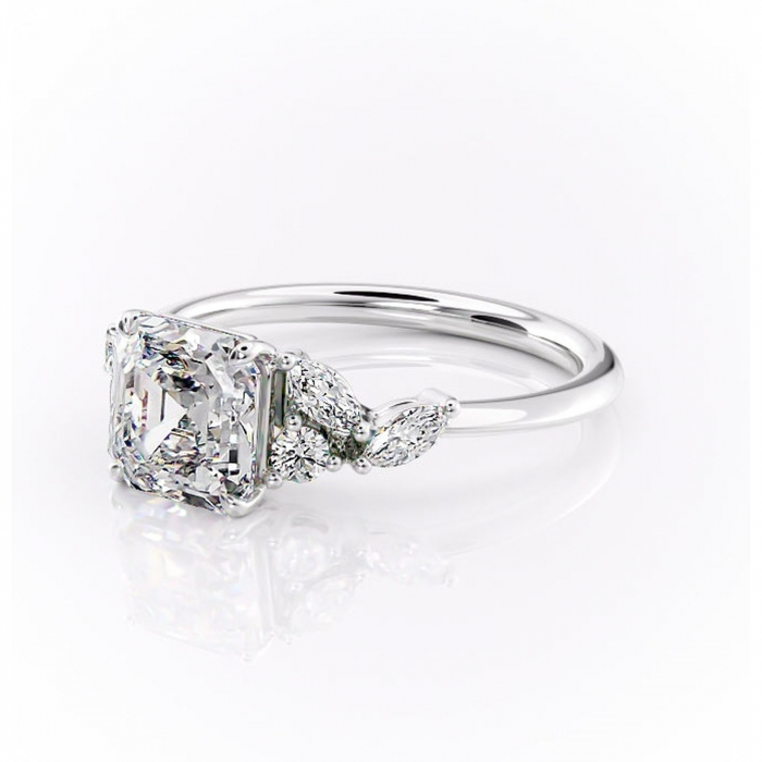 Inel de logodnă Emmeline din aur Alb 14kt cu moissanite tăietură asscher – Pietre laterale rafinată pentru profil mediu | Personalizează și configurează gratuit online [7]