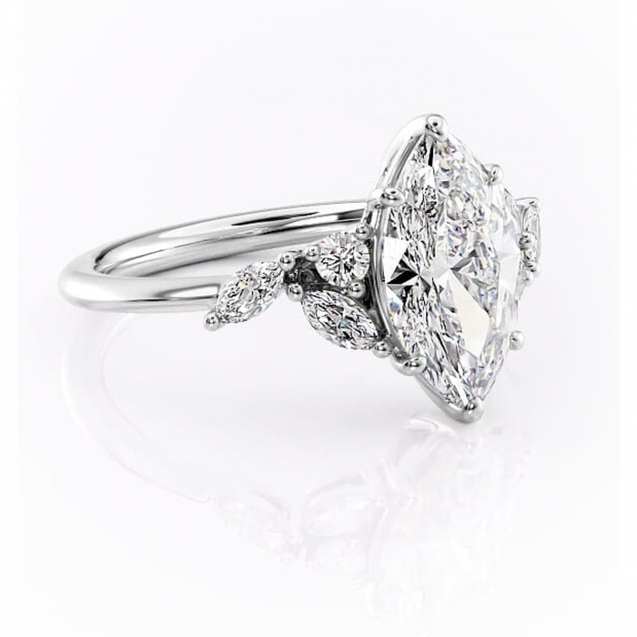 Inel de logodnă Emmeline din aur Alb 14kt cu moissanite tăietură marquise – Pietre laterale rafinată pentru profil mediu | Personalizează și configurează gratuit online [1]