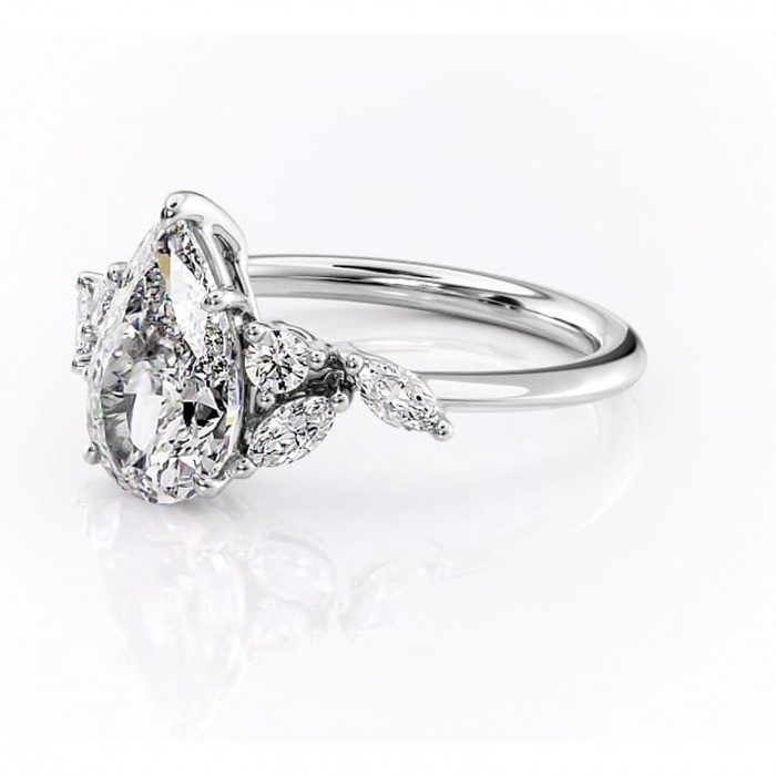 Inel de logodnă Emmeline din aur Alb 14kt cu moissanite tăietură pară – Pietre laterale rafinată pentru profil mediu | Personalizează și configurează gratuit online [7]