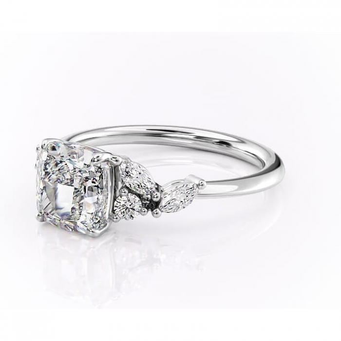 Inel de logodnă Emmeline din aur Alb 14kt cu moissanite tăietură pernă – Pietre laterale rafinată pentru profil mediu | Personalizează și configurează gratuit online [7]