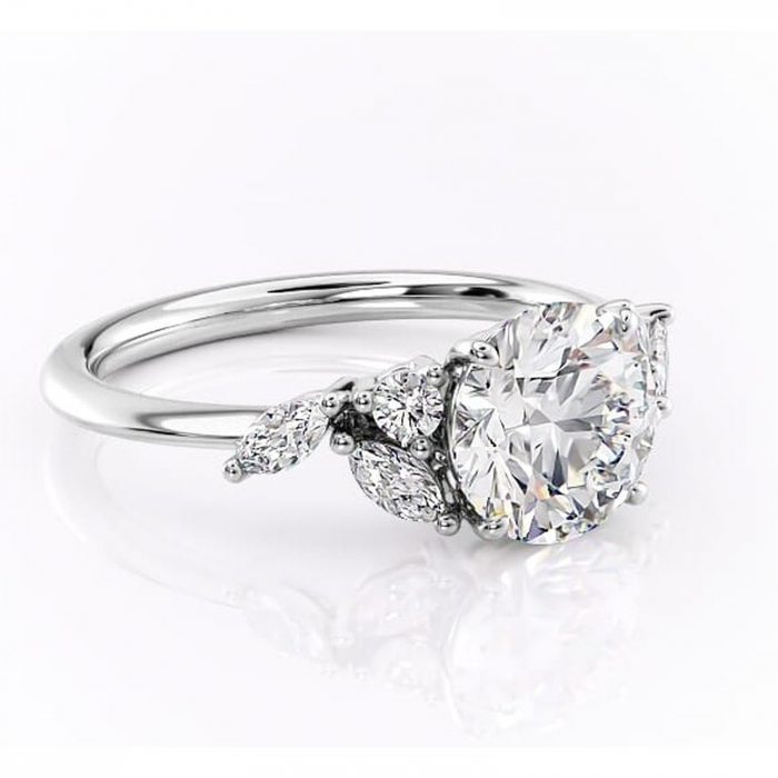 Inel de logodnă Emmeline din aur Alb 14kt cu moissanite tăietură rotundă – Pietre laterale rafinată pentru profil mediu | Personalizează și configurează gratuit online [1]