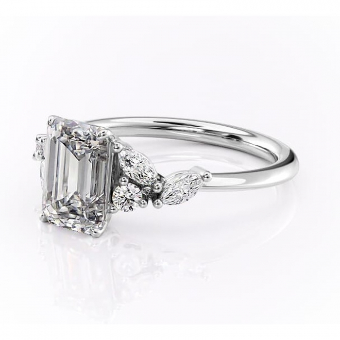 Inel de logodnă Emmeline din aur Alb 14kt cu moissanite tăietură smarald – Pietre laterale rafinată pentru profil mediu | Personalizează și configurează gratuit online [7]