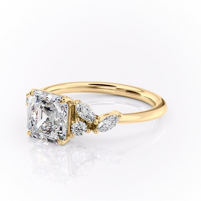Inel de logodnă Emmeline din aur Galben 14kt cu moissanite tăietură asscher – Pietre laterale rafinată pentru profil mediu | Personalizează și configurează gratuit online [7]