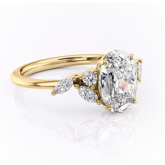 Inel de logodnă Emmeline din aur Galben 14kt cu moissanite tăietură ovală – Pietre laterale rafinată pentru profil mediu | Personalizează și configurează gratuit online [1]