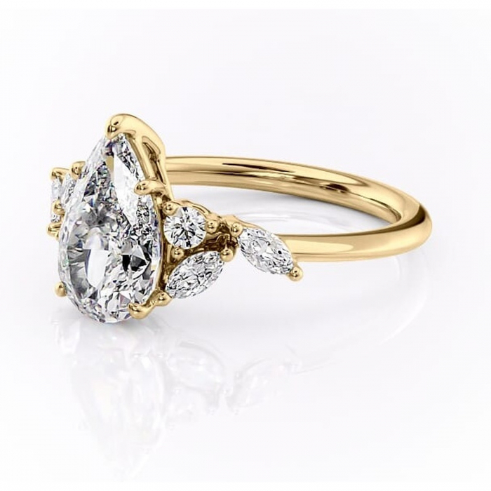 Inel de logodnă Emmeline din aur Galben 14kt cu moissanite tăietură pară – Pietre laterale rafinată pentru profil mediu | Personalizează și configurează gratuit online [7]