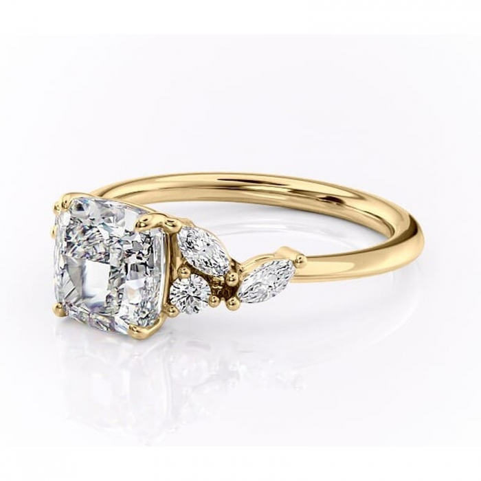 Inel de logodnă Emmeline din aur Galben 14kt cu moissanite tăietură pernă – Pietre laterale rafinată pentru profil mediu | Personalizează și configurează gratuit online [7]