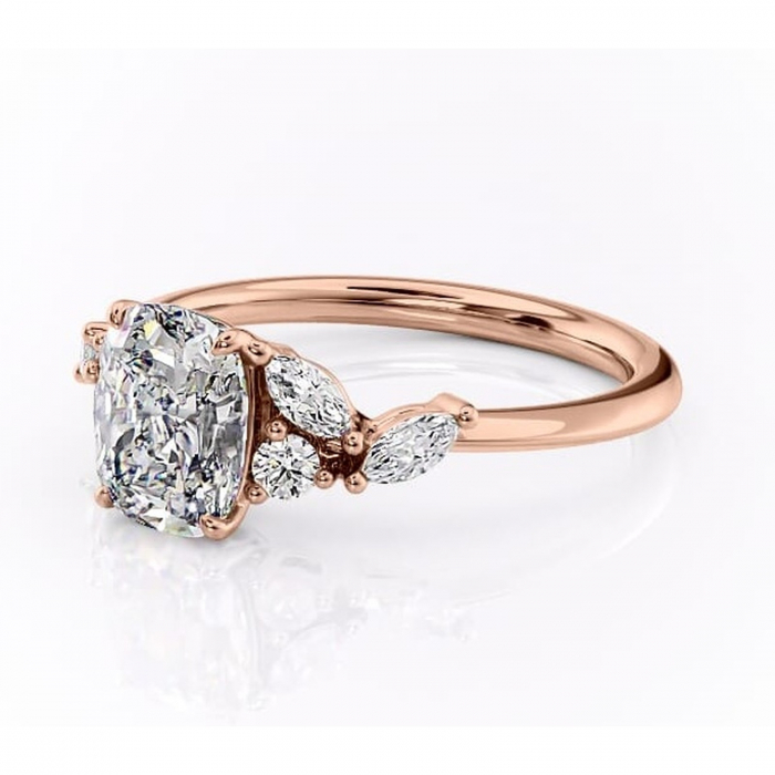 Inel de logodnă Emmeline din aur Rose 14kt cu moissanite tăietură asscher – Pietre laterale rafinată pentru profil mediu | Personalizează și configurează gratuit online [7]