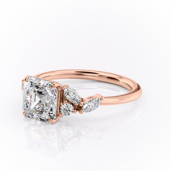Inel de logodnă Emmeline din aur Rose 18kt cu moissanite tăietură asscher – Pietre laterale rafinată pentru profil mediu | Personalizează și configurează gratuit online [7]