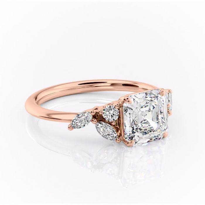 Inel de logodnă Emmeline din aur Rose 18kt cu moissanite tăietură asscher – Pietre laterale rafinată pentru profil mediu | Personalizează și configurează gratuit online [1]