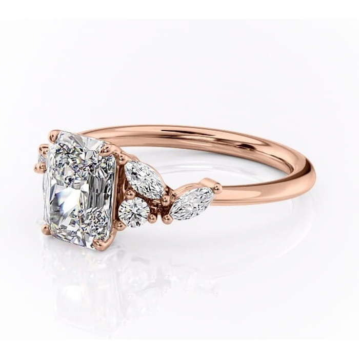 Inel de logodnă Emmeline din aur Rose 14kt cu moissanite tăietură radiantă – Pietre laterale rafinată pentru profil mediu | Personalizează și configurează gratuit online [7]