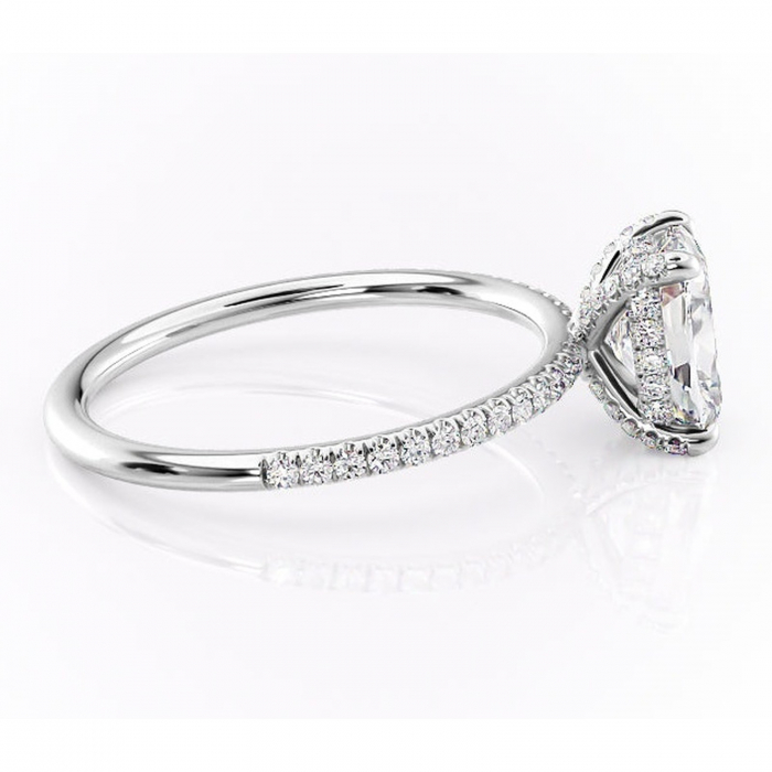 Inel de logodnă Estelle din aur Alb 14kt cu moissanite tăietură pernă – Montură pavé rafinată pentru profil înalt | Personalizează și configurează gratuit online [2]