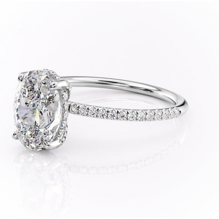 Inel de logodnă Estelle din aur Alb 14kt cu moissanite tăietură ovală – Montură pavé rafinată pentru profil înalt | Personalizează și configurează gratuit online [7]