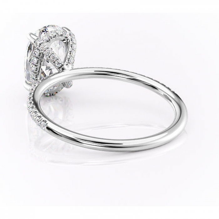 Inel de logodnă Estelle din aur Alb 14kt cu moissanite tăietură ovală – Montură pavé rafinată pentru profil înalt | Personalizează și configurează gratuit online [4]