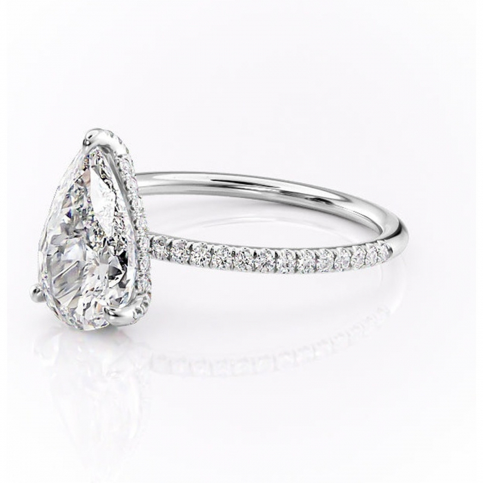 Inel de logodnă Estelle din aur Alb 18kt cu moissanite tăietură pară – Montură pavé rafinată pentru profil înalt | Personalizează și configurează gratuit online [7]