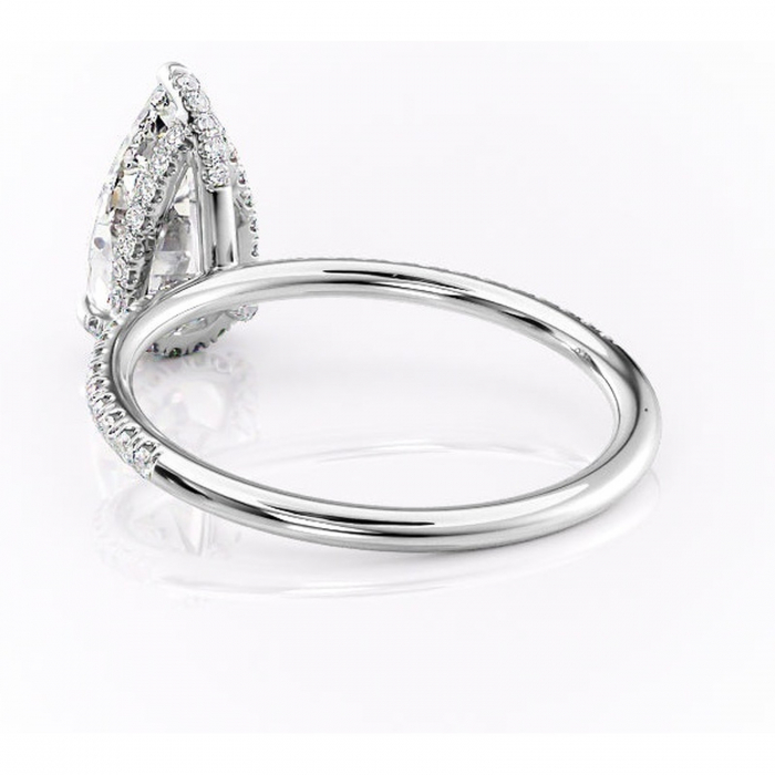 Inel de logodnă Estelle din aur Alb 18kt cu moissanite tăietură pară – Montură pavé rafinată pentru profil înalt | Personalizează și configurează gratuit online [4]