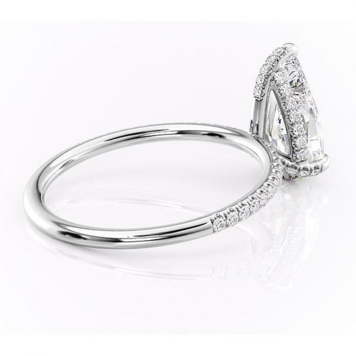 Inel de logodnă Estelle din aur Alb 18kt cu moissanite tăietură pară – Montură pavé rafinată pentru profil înalt | Personalizează și configurează gratuit online [3]