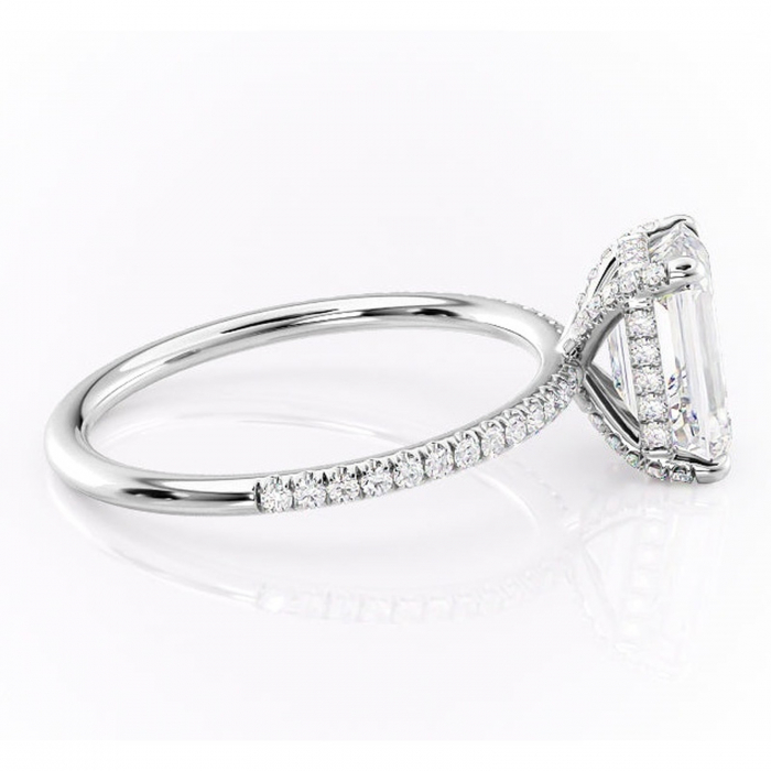 Inel de logodnă Estelle din aur Alb 14kt cu moissanite tăietură smarald – Montură pavé rafinată pentru profil înalt | Personalizează și configurează gratuit online [2]