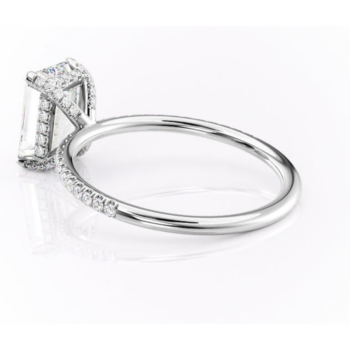 Inel de logodnă Estelle din aur Alb 14kt cu moissanite tăietură smarald – Montură pavé rafinată pentru profil înalt | Personalizează și configurează gratuit online [5]