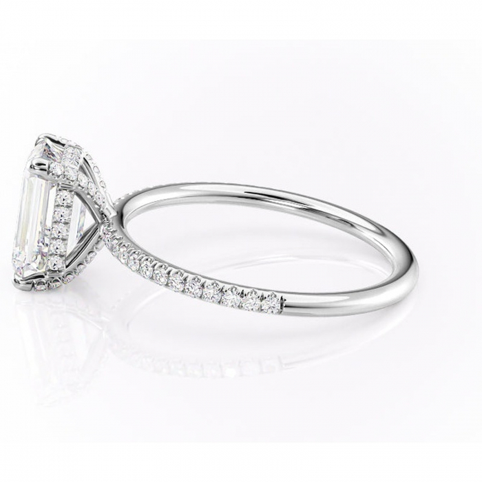 Inel de logodnă Estelle din aur Alb 14kt cu moissanite tăietură smarald – Montură pavé rafinată pentru profil înalt | Personalizează și configurează gratuit online [6]