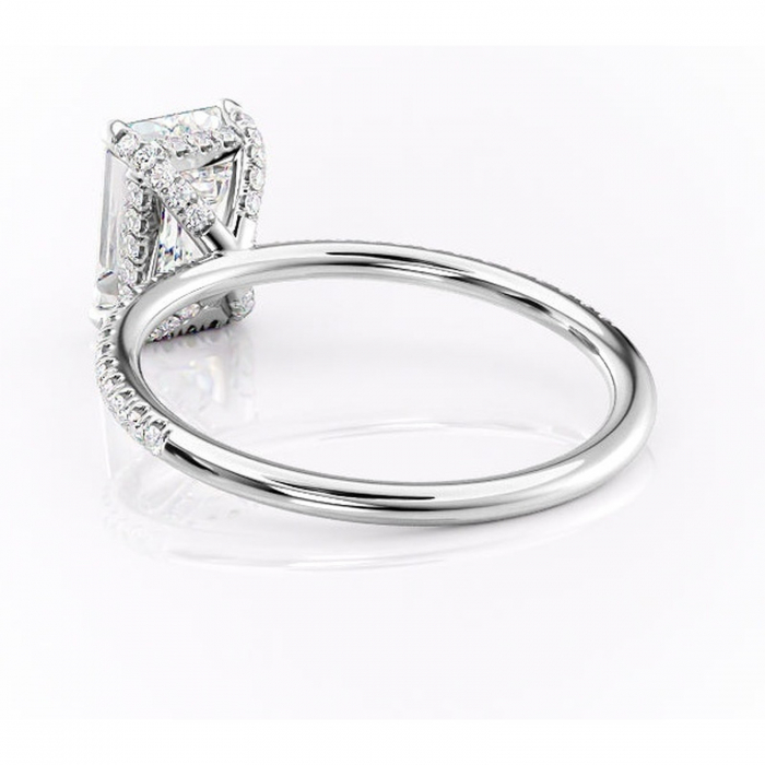 Inel de logodnă Estelle din aur Alb 14kt cu moissanite tăietură smarald – Montură pavé rafinată pentru profil înalt | Personalizează și configurează gratuit online [4]