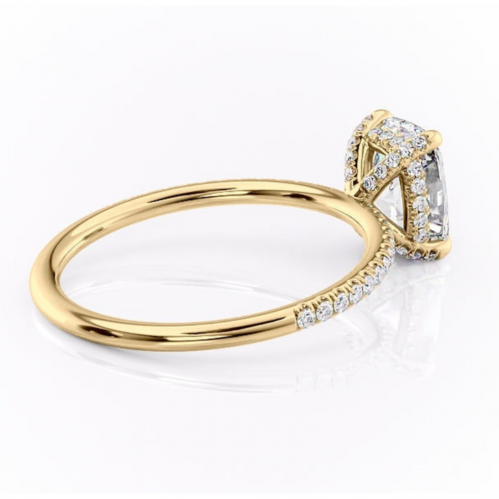 Inel de logodnă Estelle din aur Galben 14kt cu moissanite tăietură pernă – Montură pavé rafinată pentru profil înalt | Personalizează și configurează gratuit online [3]