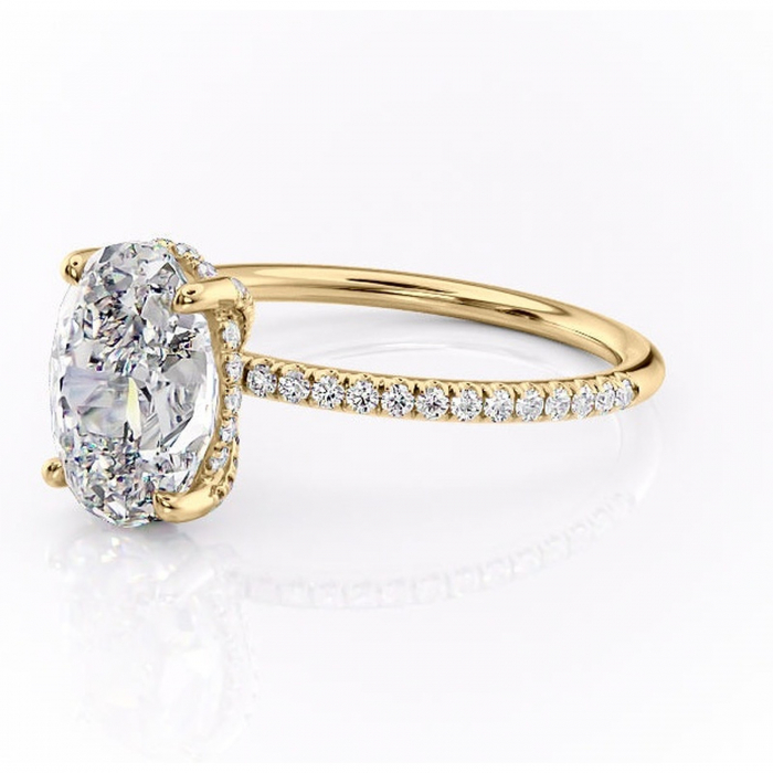 Inel de logodnă Estelle din aur Galben 14kt cu moissanite tăietură ovală – Montură pavé rafinată pentru profil înalt | Personalizează și configurează gratuit online [7]