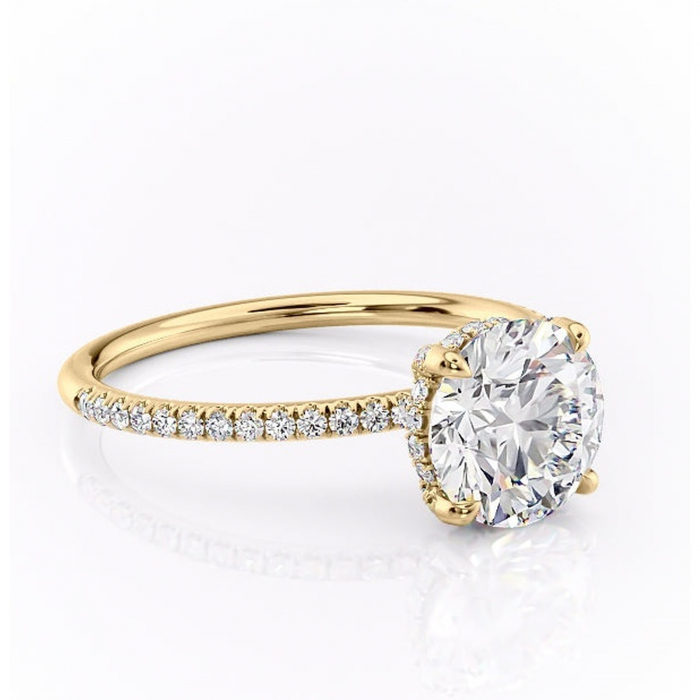 Inel de logodnă Estelle din aur Galben 14kt cu moissanite tăietură rotundă – Montură pavé rafinată pentru profil înalt | Personalizează și configurează gratuit online [1]