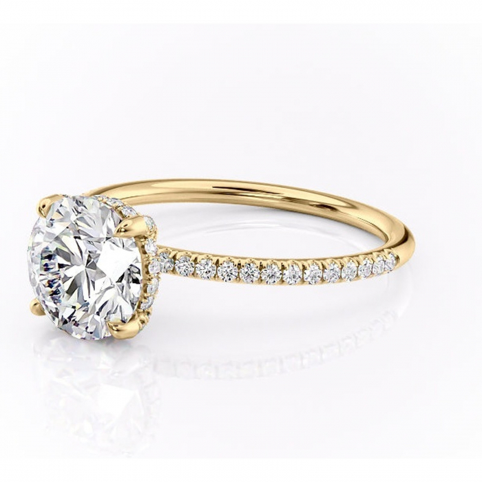 Inel de logodnă Estelle din aur Galben 14kt cu moissanite tăietură rotundă – Montură pavé rafinată pentru profil înalt | Personalizează și configurează gratuit online [7]
