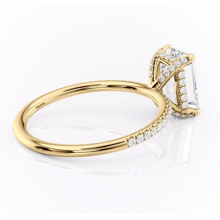 Inel de logodnă Estelle din aur Galben 14kt cu moissanite tăietură smarald – Montură pavé rafinată pentru profil înalt | Personalizează și configurează gratuit online [3]