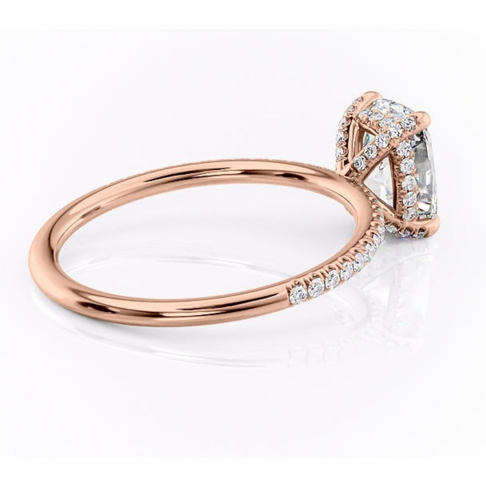 Inel de logodnă Estelle din aur Rose 14kt cu moissanite tăietură pernă – Montură pavé rafinată pentru profil înalt | Personalizează și configurează gratuit online [3]