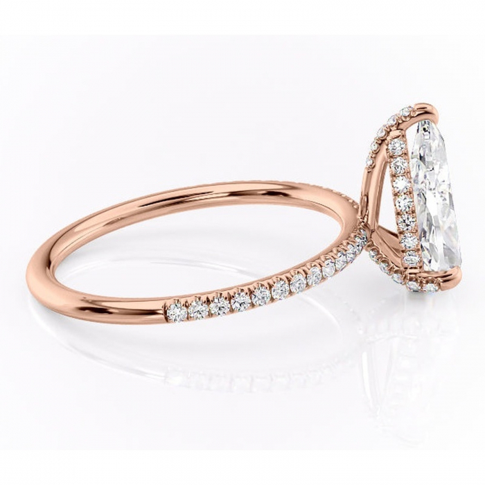 Inel de logodnă Estelle din aur Rose 18kt cu moissanite tăietură pară – Montură pavé rafinată pentru profil înalt | Personalizează și configurează gratuit online [2]