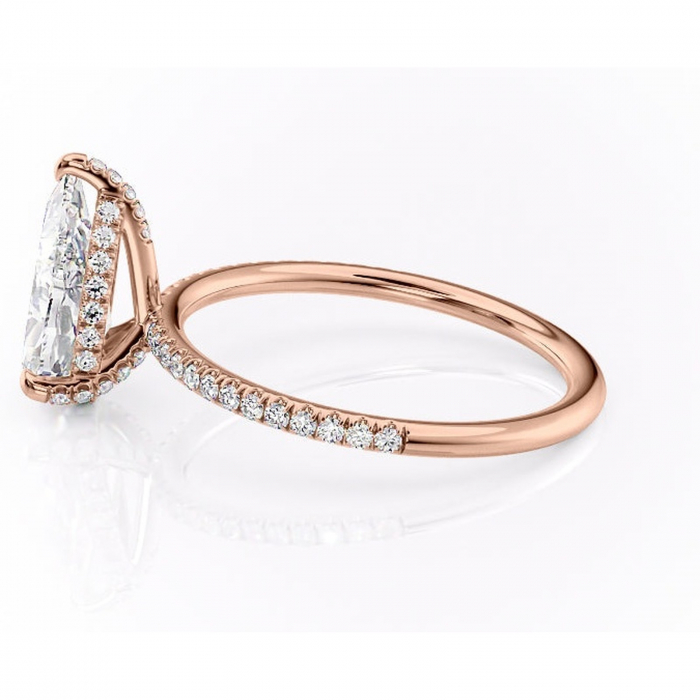 Inel de logodnă Estelle din aur Rose 18kt cu moissanite tăietură pară – Montură pavé rafinată pentru profil înalt | Personalizează și configurează gratuit online [6]
