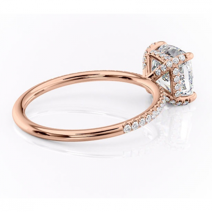 Inel de logodnă Estelle din aur Rose 18kt cu moissanite tăietură pernă – Montură pavé rafinată pentru profil înalt | Personalizează și configurează gratuit online [3]